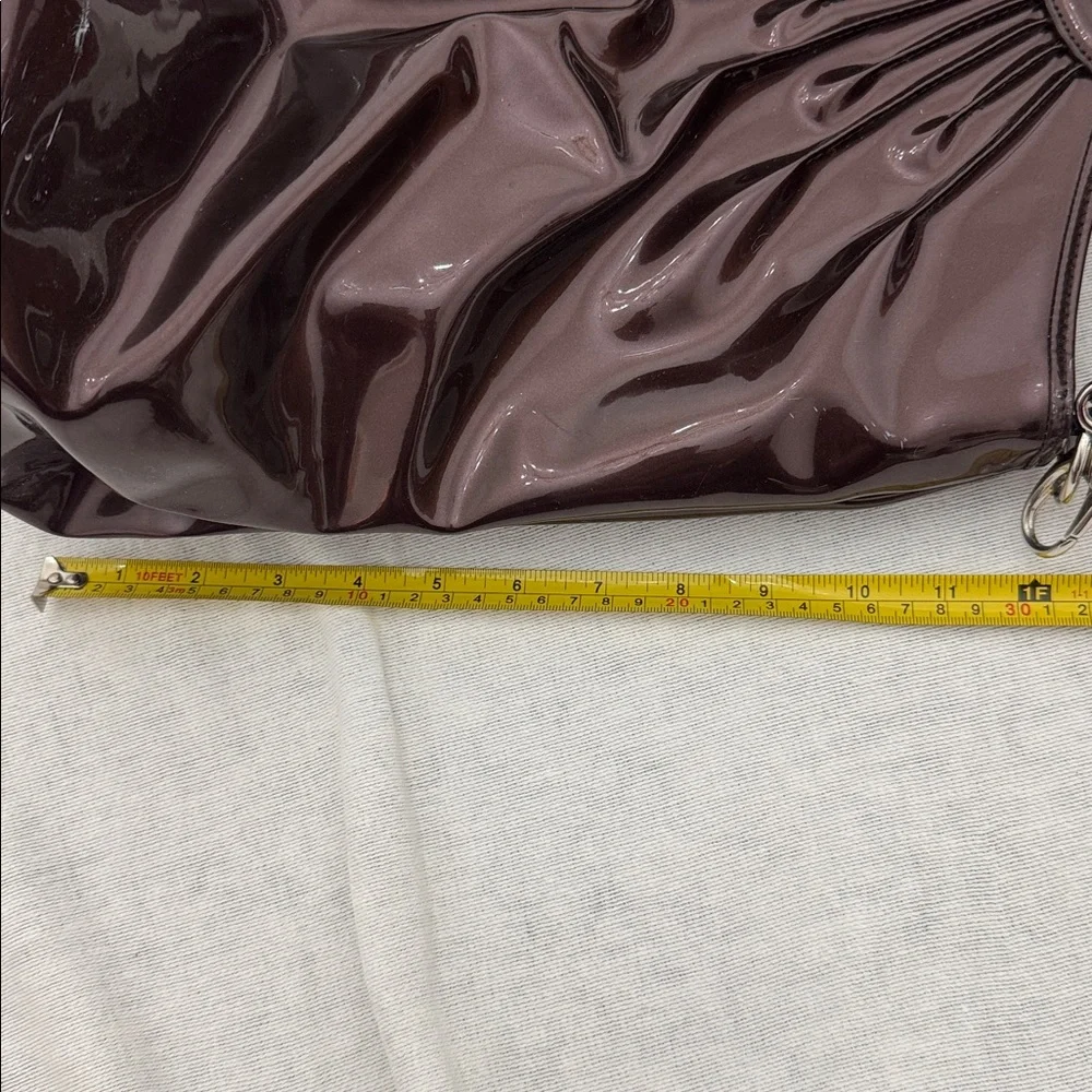 Beijo large brown/bronze shiny patent purse with dust cover (Mlb)